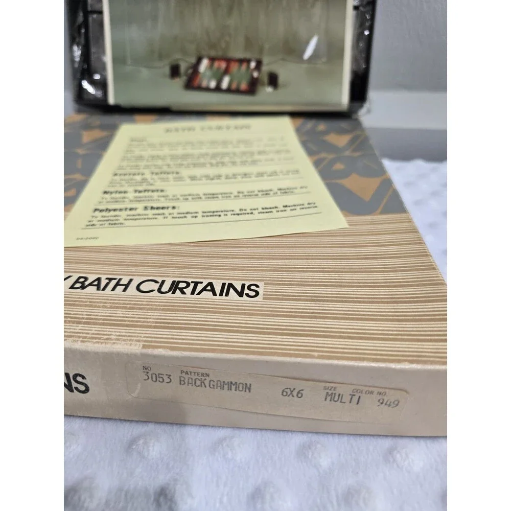 Vintage Shower Curtain New Backgammon USA Made Come Play With Me Original Box